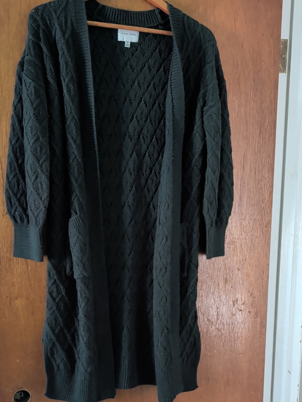 Forrest GreenOpen-Front Cable Knit Long Cardigan Sweater - Pink Rose